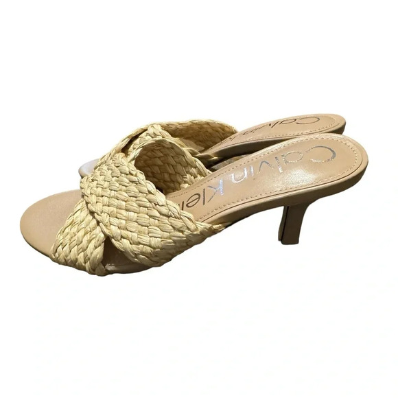 👡 Calvin Klein Woven Raffia Heeled Sandals Beige Size 9 👡 - Picture 2 of 4